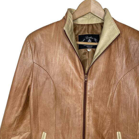 Denis Leather Works Tan Italian Leather Jacket Women’s size 42 / US 6 - Picture 2 of 7